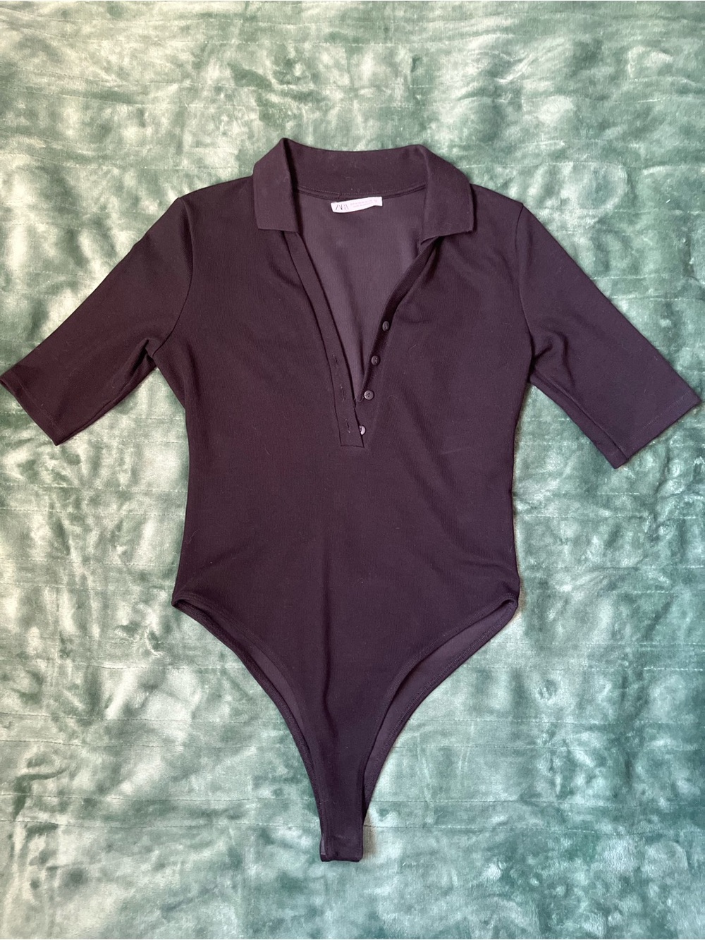 Black Polo-Style One-Piece Bodysuit